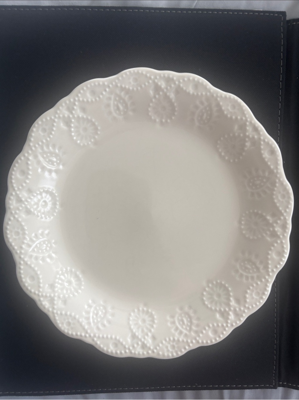 Pioneer woman linen white Cowboy Lace salad plate.